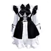 Casual Dresses Women Maid outfit lolita cosplay söt söt kawaii kostym svart vit ruffles spets lapptäcke uniform klänning båge knut