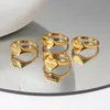 Cluster Rings Engraved Bitch Poppin Word Stainless Steel Lettered For Women 18K Gold Plated Heart Shape Zircon Finger