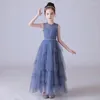 Vestidos de menina jiajia ya vestido de noite para meninas azul aniversário elegante princesinha anfitrião piano performance bolo flor flor