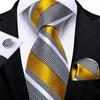 Bow slipsar lyxgul vit randig silke vävd för män klassiska affärsbröllopsfest slipsar ficka fockring set dibangu