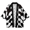 Etnische kleding Zwart Wit Plus Size Geometrie Print Kimono Japanse vrouwen Men Summer Beach Cardigan Yukata Haori Shirts Top