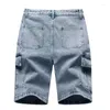 Jeans pour hommes Hign Quality Y2K Cargo Jean Shorts Hommes Pantalons Grandes Poches Denim Genou Longueur Droite Déchiré Pantalones Hombre Ropa