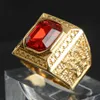 Band Rings Keisha Lena Gold Plated Titanium Steel Inlay Red Blue Square Stone Men Ring Australian Gem Zirconia Wedding Ring Christmas Gift J230517