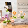 Dekorativa blommor tulpaner solros daisy virkning handgjorda falska blomkrukor vardagsrum skrivbord prydnad konstgjord hantverk gåva heminredning