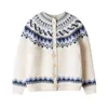 Tricots pour femmes printemps automne 2023 femmes Fair Isle tricoté à la main Vintage inspiré mode à la main épais chaud laine pull manteau Cardigans