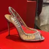 AQUAZZURA crystal Chandelier pumps Dress shoes PVC Silver stiletto Heels Evening shoes105mm Slip-on peep Toes women heeled Luxury Designers Slingbacks