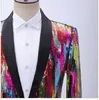 Ternos masculinos fatos masculinos coloridos de listras verticais de listras de lantejoulas da dança de blazer de cor casual com barra de barra host modern slim chic casaco