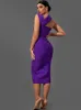 Повседневные платья для повязки для женщин Purple Bodycon платье вечернее вечеринка элегантная сексуальная вырезка Midi Birthday Club наряд лето 230517