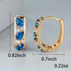 Boucles d'oreilles créoles mignonne femme cristal bleu pierre blanc Zircon rond à la mode couleur or mariage pour les femmes