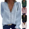 Women's Blouses Women Long Sleeve Swiss-Dot Pompom Tunic Shirt Lace Trim V-Neck Chiffon 10CD