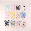 Party Favor Baby Tooth Slipning Toys Wood Bunny Ear Teether Colored Cotton Rabbit Ears Tinging Ring Soothers Teethers Toy T9I002310