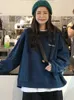 Kobiety z kapturem ins harajuku kpop list drukujący bluza moda moda koreańskie cienkie bluzy damskie fajne granatowe szare ponadwymiarowe