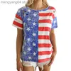 女性のTシャツShi Ying American Independence Dayプリントトップトップ女性夏新しいルーズラウンドネック穴あきプルオーバーTシャツT230517