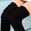 Leggings Femme Hiver Épais Chaud Dames Couleur Unie Taille Haute Doublé Polaire Extensible Mince Maigre