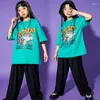 Stage Wear Kids Show Outfits Hip Hop Clothing Green Tshirt Tops Streetwear Baggy Pants For Girl Boy Jazz Dance Costumes Rave Clothes