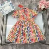 23SS Princess Dresses Summer Dress Kids Designer Girls Dress Dress Full Logo Logo Belt Belt Short Sleeve Dresses