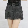 Kvinnors shorts kvinnor denim 2023 Summer Tassel Diamond Sexig hög midja dansbyxor kvinnlig casual svart vit