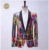 Ternos masculinos fatos masculinos coloridos de listras verticais de listras de lantejoulas da dança de blazer de cor casual com barra de barra host modern slim chic casaco