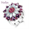 Band Rings Nasiya Multicolor Gemstone Flower Shape Wedding Ring Ny design Silverfärgsmycken Ringar för kvinnor Partihandel smycken J230517