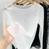 女性用Tシャツアイスガーゼボトムブラウス女性夏の透明な日焼け止め砂Tシャツ長袖の肌のコートレーストップ