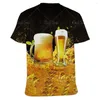 Mens T Shirts Beer 3D Print Men t-shirts Summer Polyester o-Neck Breaber Tapptorkning Kort ärm Loose Tops Tees Overdimensionerade kläder