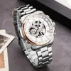 Wristwatches Sliver Moonphase Skeleton Sport Mechanical Watches Men Stainless Steel Transparent Mesh Bracelet Top Watch