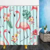 Douchegordijnen dier roze flamingo tropisch plantenpatroon 3D waterdichte polyester doek badkamer decor met haken