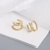 Hoop Earrings Vintage Gold Color Metal Crystal Hoops Small Circle Double Layer For Women Girls Korean Fashion Jewelry