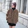 Женский меховый женский леопардовый принт модный пальто Модное пальто осень зимняя свободная куртка в середине кармана