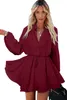 Robe fluide à cordon de serrage à imprimé floral rouge U8Gu #