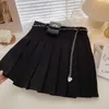 Skirts Harajuku Kawaii Pleated Skirt With Belt High Waist Stitching Fashion Women Zipper Sequined Sashes School Mini Bag