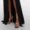 Rene Caovilla Golden Sandals أحجار الراين الحجرية مزينة القشرة المعدنية Snake Strass Stiletto Heel Sandals Sandals Evening Shoes مصممون فاخرون Wraparound H3gd