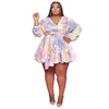 Etniska kläder MD 2023 Summer Plus Size Dresses For Women African Dashiki Print Långärmad V-Neck Dress Party Holiday Gown Nigerian