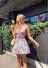 Casual Dresses Party Backless Sexy Women Mini Sleeveless V Neck Flower Print Summer Club Sundress Streetwear S M L 230517