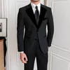 Tracki męskie Spring British splated Velvet Suit dwuczęściowy przyjęcie weselne Bankiet Mężczyźni Slim Fit Costume Homme Mariage Royal