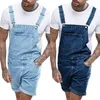 Herren Jeans Herren Soild Denim Torn Shoulder Strap One Piece Jean Shorts