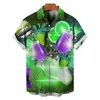 Herren Freizeithemden 2023 Herren Hawaiihemd 3D Weingläser Druck Kurzarm Tops Party Bluse Lose Übergroße T-Shirt Herren Kleidung