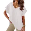 Kvinnors blusar Kvinnor Summer T-shirt Casual Solid Color Loose Short Sleeve V-Neck Daily Wear Pullover Plus Size Batwing Sleeves Lady Top