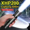 Ficklampor facklor XHP200 Tactical ficklampa 18650 laddningsbar ficklampa XHP50 Portable Torch Waterproof Small Work Lamp Pocket mini LED Lantern P230517