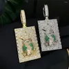 Choker Iced Out Bling Men Jewelry Gold Plated Rectangle White Green CZ Dollar Money Bag Hip Hop Pendant