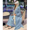 Abbigliamento etnico Elegante musulmano Abaya 2 pezzi Set coordinati Perline Raso Abito da donna Hijab Abito da sera Turchia Arabo Islam Abiti Caftano