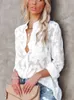 Women's Blouses Shirts Mesh Zie door lange mouwen White Women Streetwear Flower Jacquard Button Down Shirt Oversize Blouse Tops 230516