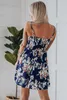 blue Floral Print Surplice V Neck Sleeveless Short Dress w8Wn#