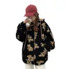 Damenjacken Frauen Winter Fuzzy Plüschhuodie Jacke Cartoon Bären Druck übergroß