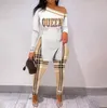 S245 Autumn Winter Women's Two Piece Pants New Letter Print Slit Hem Long Sleeve Top Set