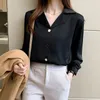 Women's Blouses Shirts Autumn Elegant Buttons Solid Color Polo-Neck Long Sleeve Women Clotheing Femme All-match Basic Blouse Ladies Simplicity Tops 230516