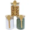 Garrafas de armazenamento 3pcs frascos de vidro com tampas e colheres de bambu 17oz/510ml Caracos selados