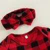 Conjuntos de ropa para niñas pequeñas, conjunto de monos navideños, mono de manga larga a cuadros y pantalones informales elásticos, traje con diadema