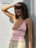 Женские танки Camis Nadafair Satin Women Women v Sex Sexy Summer Tops Harter Halter Pink Khaki Purple Chic Elegant Camis 2023 Y2K Streetwear T230517