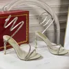 Het stiletto häl sandaler rene caovilla för kvinnors sko cleo crystal besatt orm strass skor lyxdesigners ankel wraparound mode 9,5 cm hög häl sandah3g